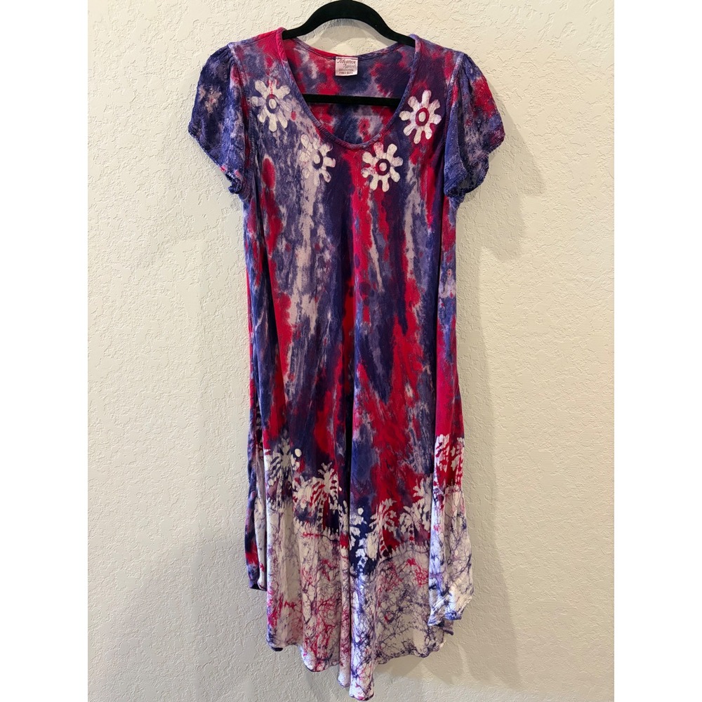 Advance Apparels Tie Dye Cotton Dress Purple Pink Floral Batik Free Size Boho